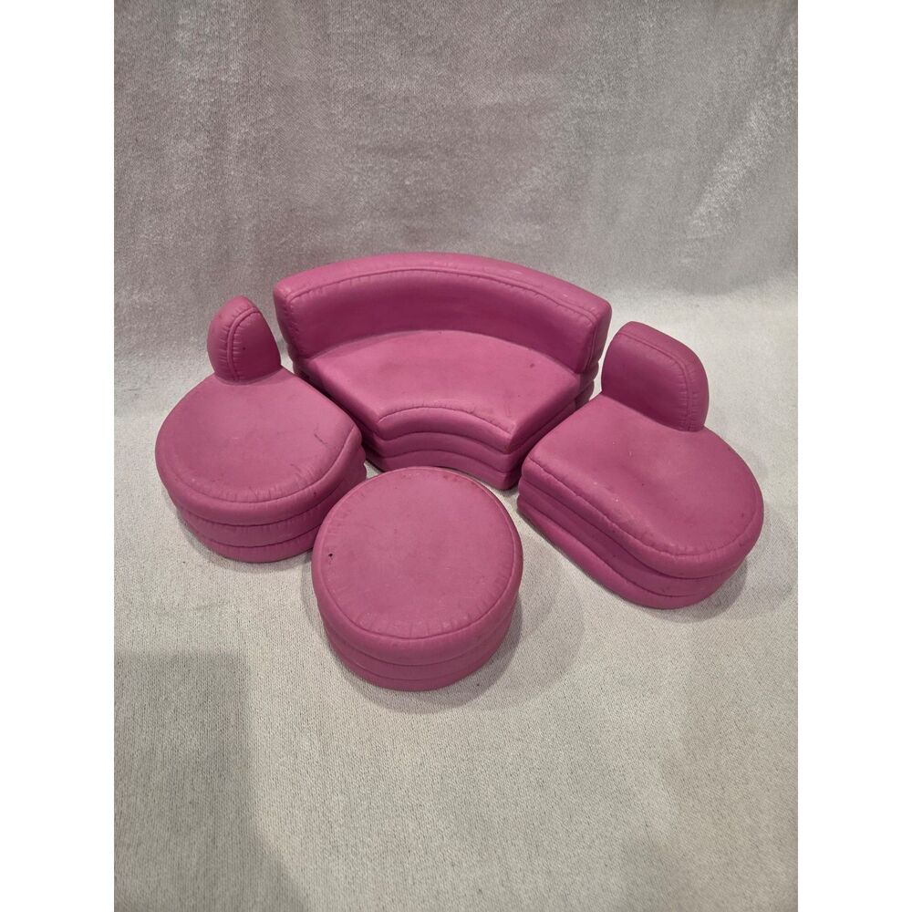 Vintage 1992 MTC Pink Vinyl Modular Sofa Set Complete 4 PC - Barbie Scale